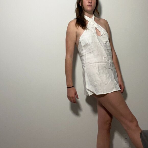 White Linen Mini Dress - VRG GRL - Picture 1 of 6